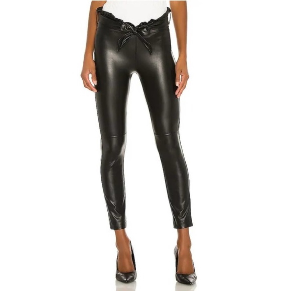 NWT David Lerner High Rise Legging L Ruffle Notched Waist Faux Leather
